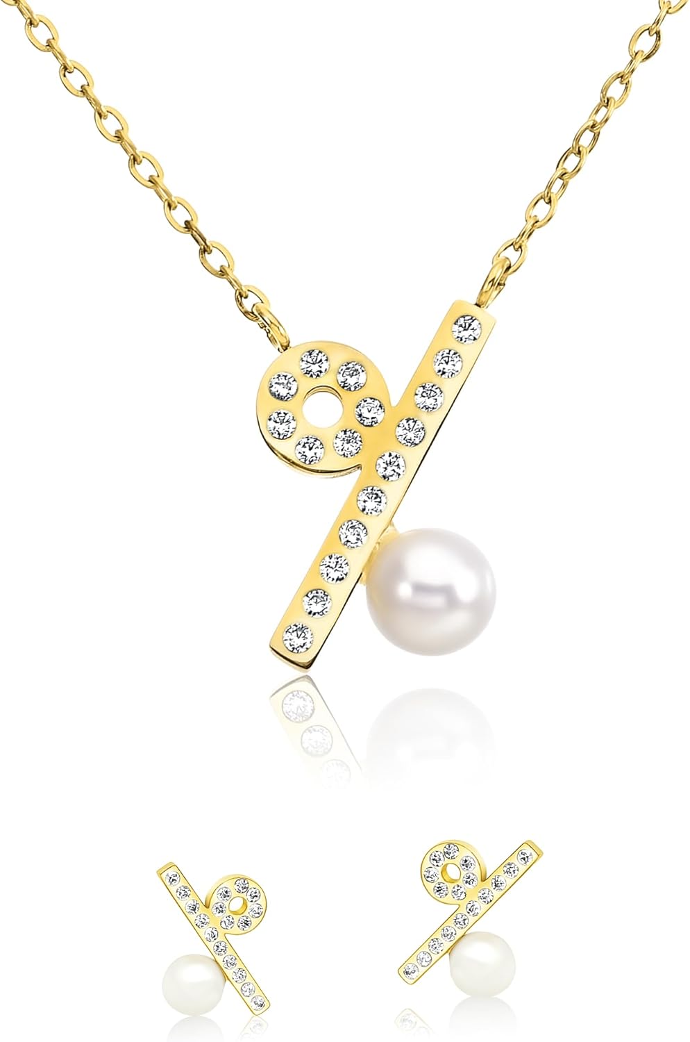 Pearl Necklace and Earring Set, 18K Gold Plated Earrings and Necklace Set for Women, Dainty Freshwater Pearl Jewelry Set for Women Gift