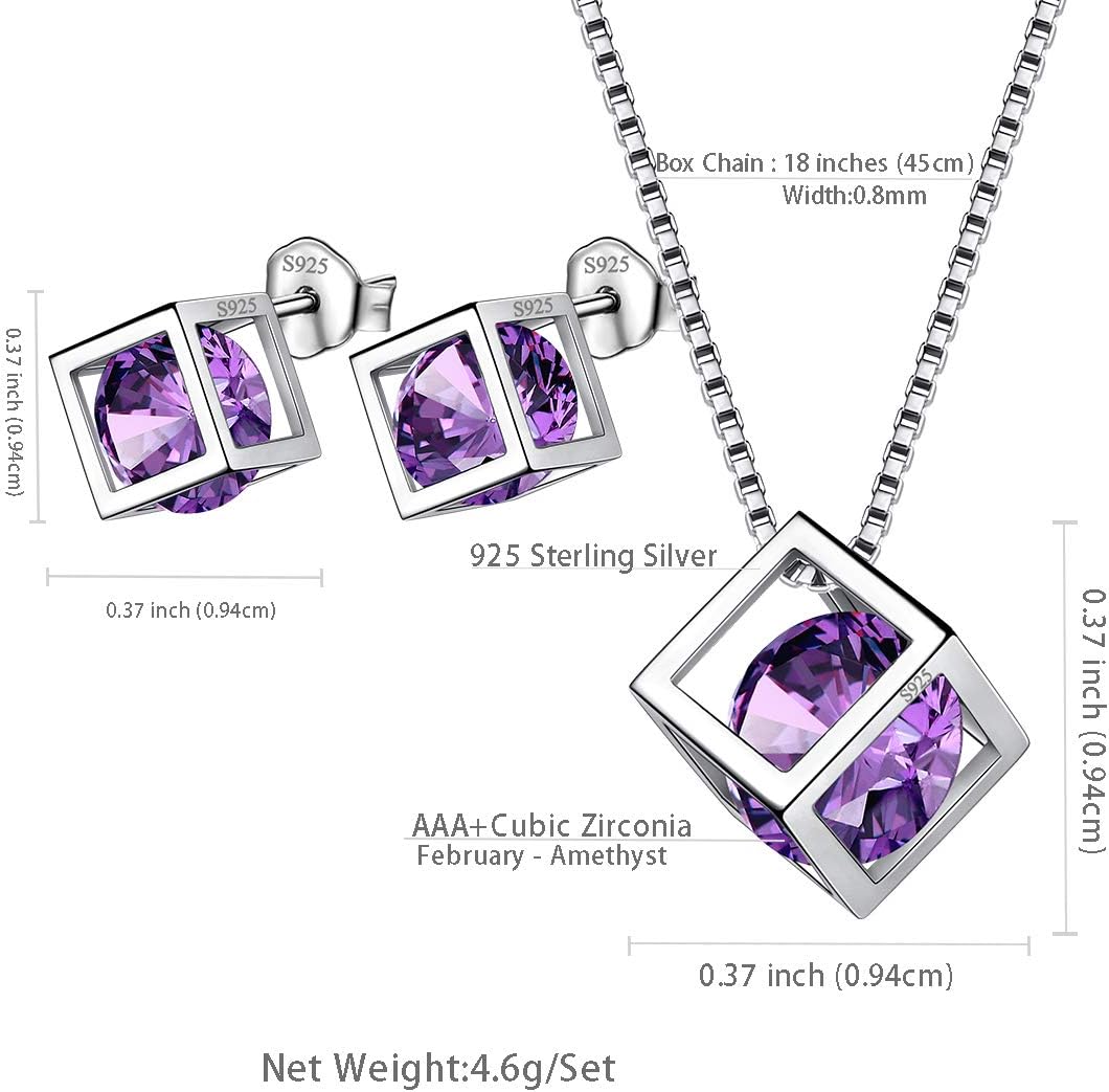 Aurora Tears Birthstone Necklace/Earring 925 Sterling Silver Women Cross/3D Cube/Cresent Moon Birth Stone Jewelry Mens Birthday Gift Anniversary Present