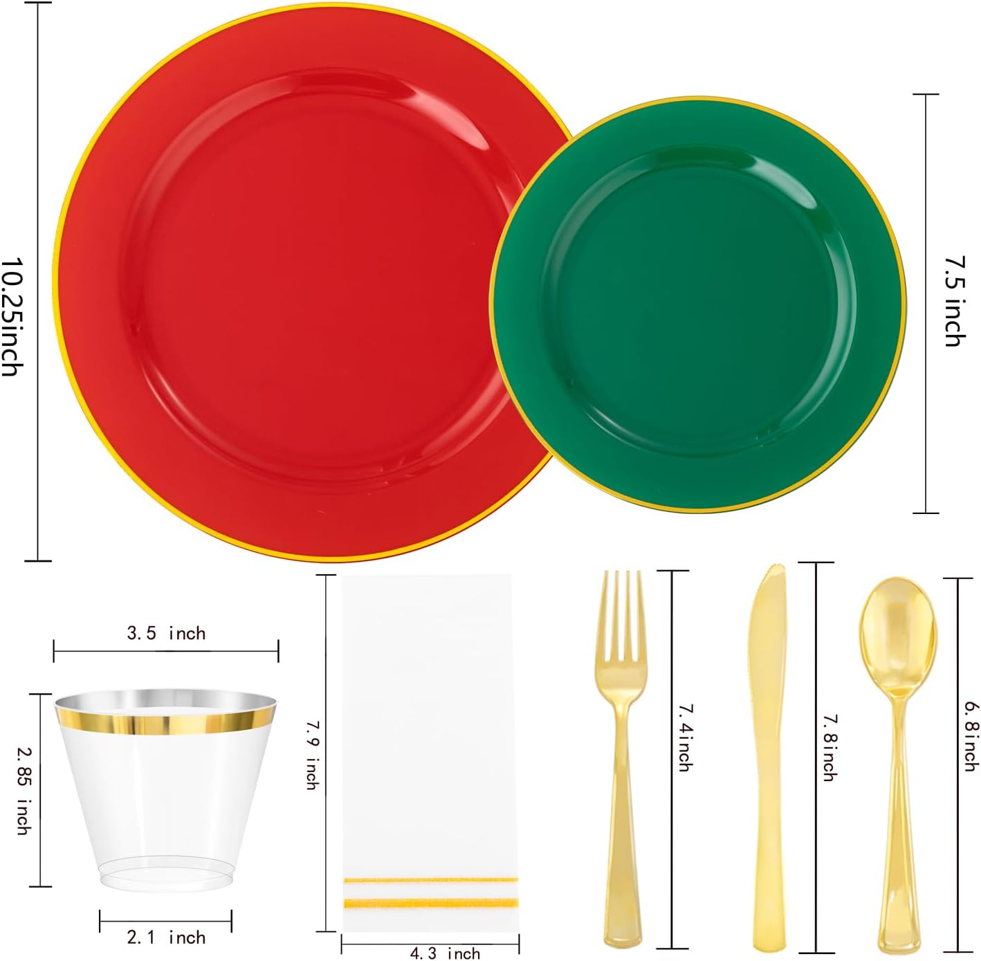 SUT 350pcs Green and Red Plastic Plates For 50 Guests, Plates Disposable Heavy Duty, Plastic Plates Disposable, Party Plates And Cups And Napkins Sets, Disposable Plates for Party and Wedding