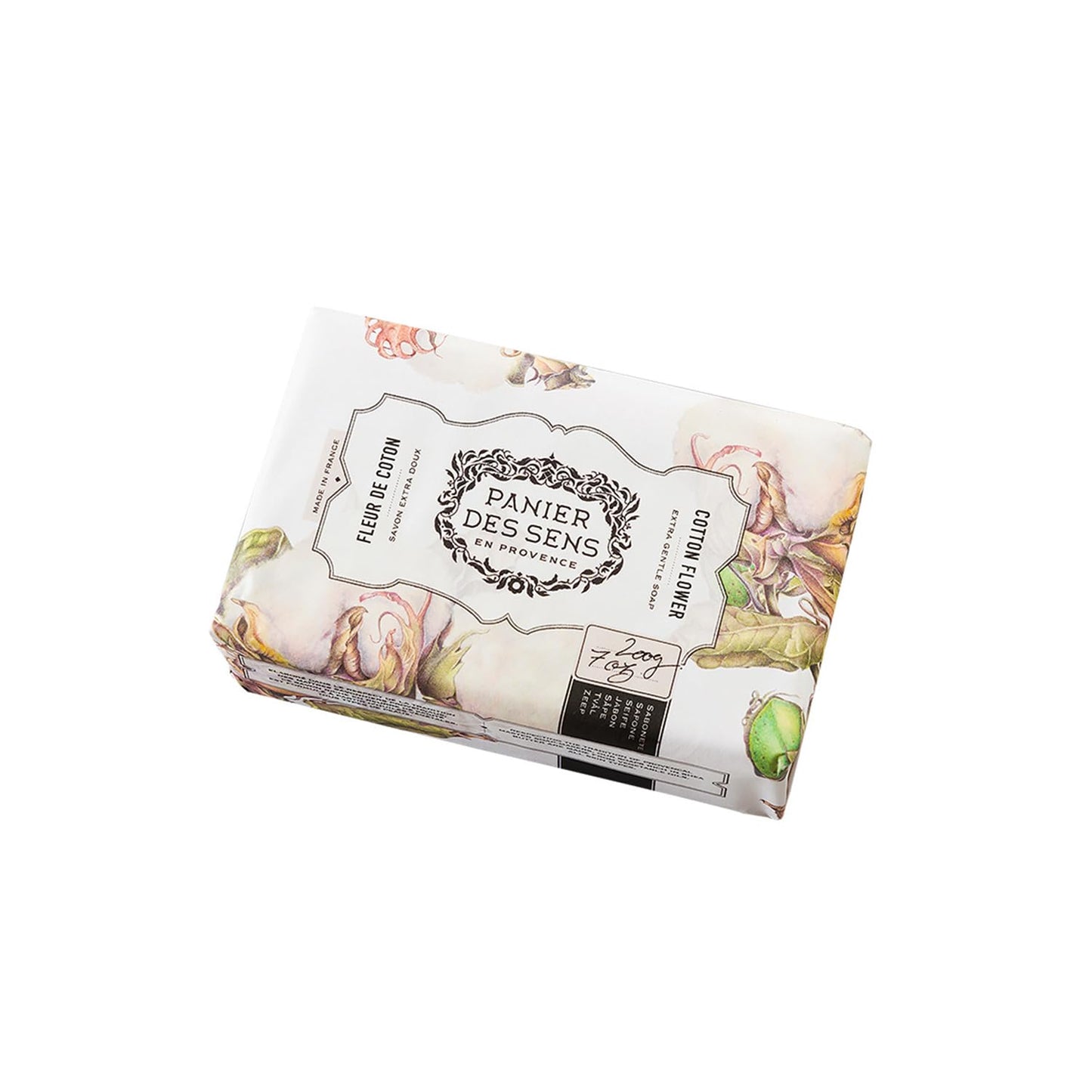 Panier des Sens Cotton Flower Shea butter natural bar soap, bath & body soap bars - Made in France 95% natural - 2 bars, 7oz/200g each