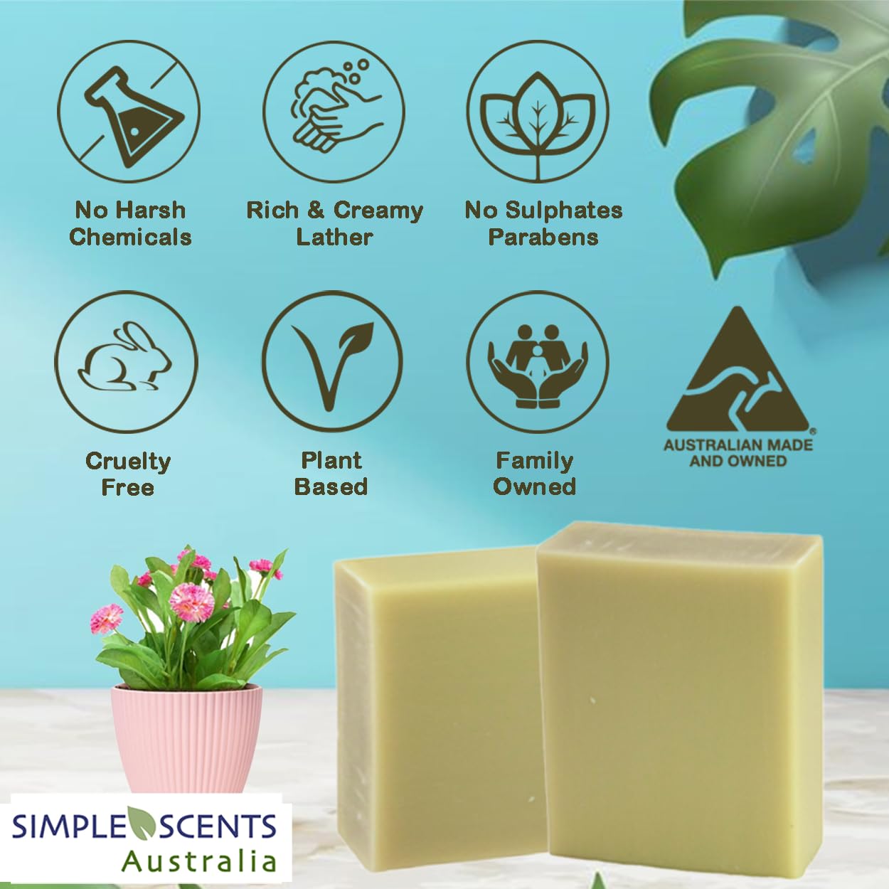 Simple Scents Australia French Pear Scented Natural Soap Bars (12 Bars), 3.5oz Moisturizing French Triple Milled Soap Bars Enriched with Shea Butter - Pure Plant Oil Bath & Body Bars