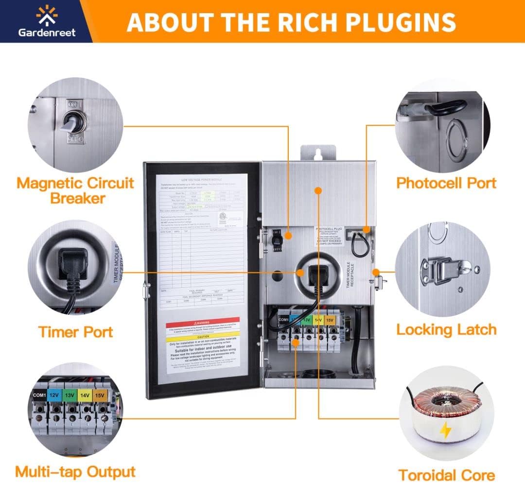 Gardenreet Brass Low Voltage Landscape Spotlights(6 Pack) Kit 12V LED with 150W Low Voltage Transformer and Mechanical Timer and 100 Feet Wire and 30Pack Connectors for Outdoor House Garden Patio