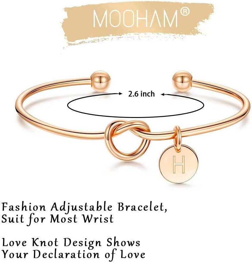 M MOOHAM Gold Initial Bracelets for Women - Dainty Tie the Knot Letter A-Z Initial Bracelet for Women Gold Cuff Bracelet for Womens Jewelry Personalized Bridesmaid Proposal Wedding Gifts