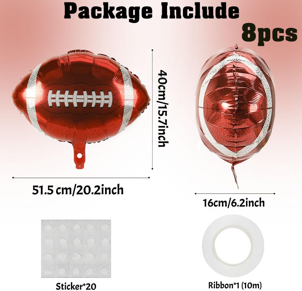 8 PCS 18 Inch Football Balloons Party Favors Football Themed Birthday Party Decorations Supplies Giant Large Foil Sports Rugby Ball Balloons Christmas Mylar Helium Aluminum Balloon Baby Shower