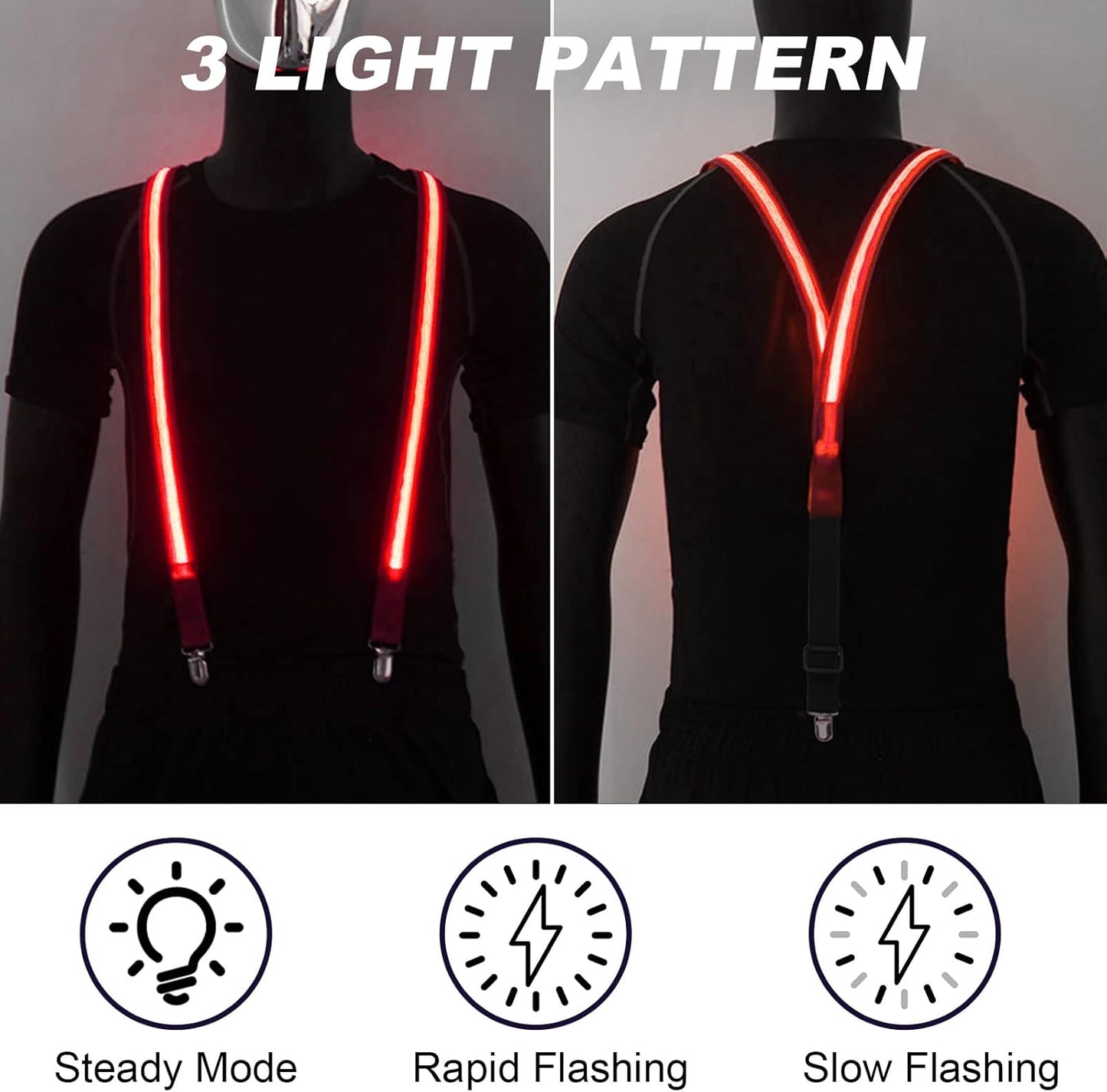 Ainiv Light Up Neckties Bowties Suspenders LED Party Supplies Glow in the Dark Adjustable for Women and Men Parties