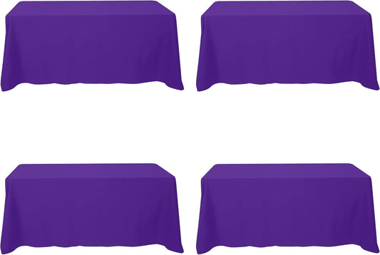 BRILLMAX 4 Pack Purple Tablecloths for 6 Foot Rectangle Tables 90 x 132 Inch - 6ft Rectangular Bulk Linen Polyester Fabric Washable Cloth Cover for Wedding Reception Banquet Birthday Party