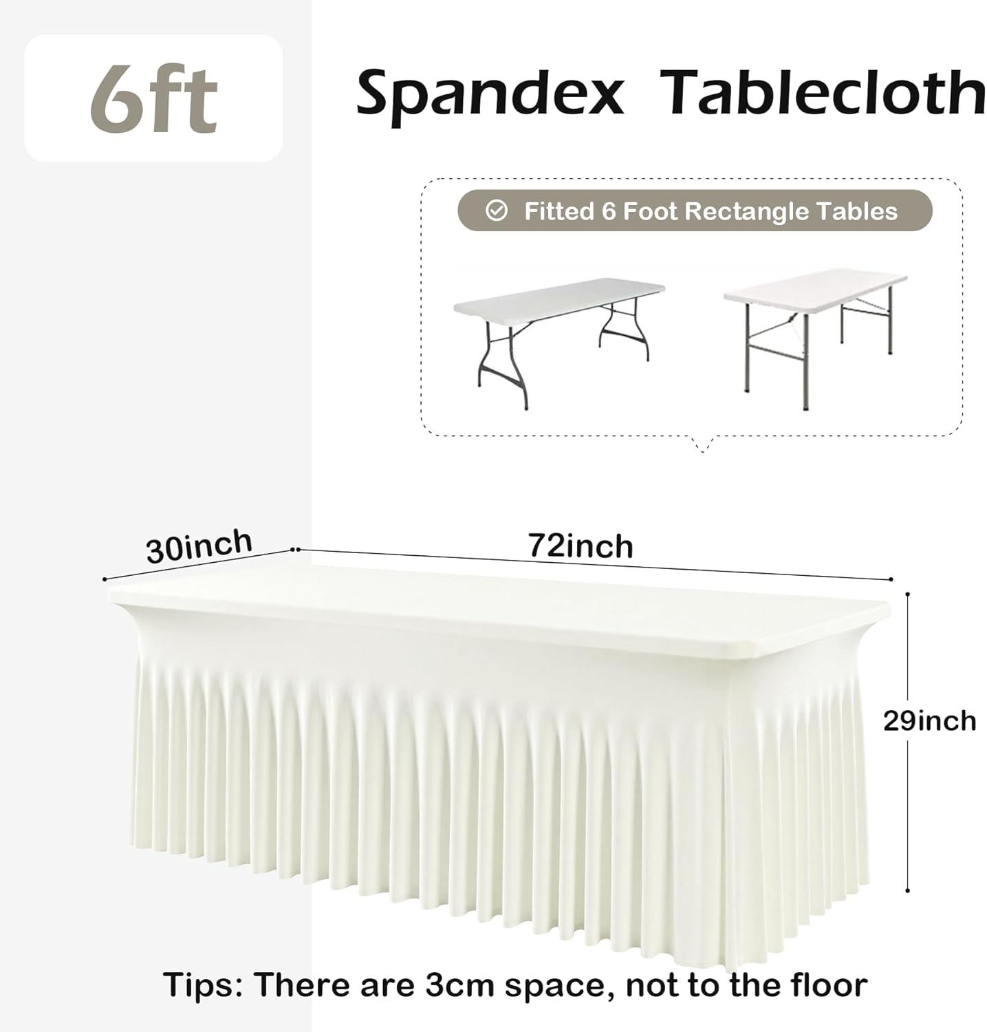 2 pk Ivory Spandex Tablecloth 6ft with Ruffle Skirts,Wrinkle Free High Stretch Cream Fitted Tablecloths for 6 Foot Rectangle Tables,Elastic Spandex Table Covers 6 ft for Parties Weddings Banquet