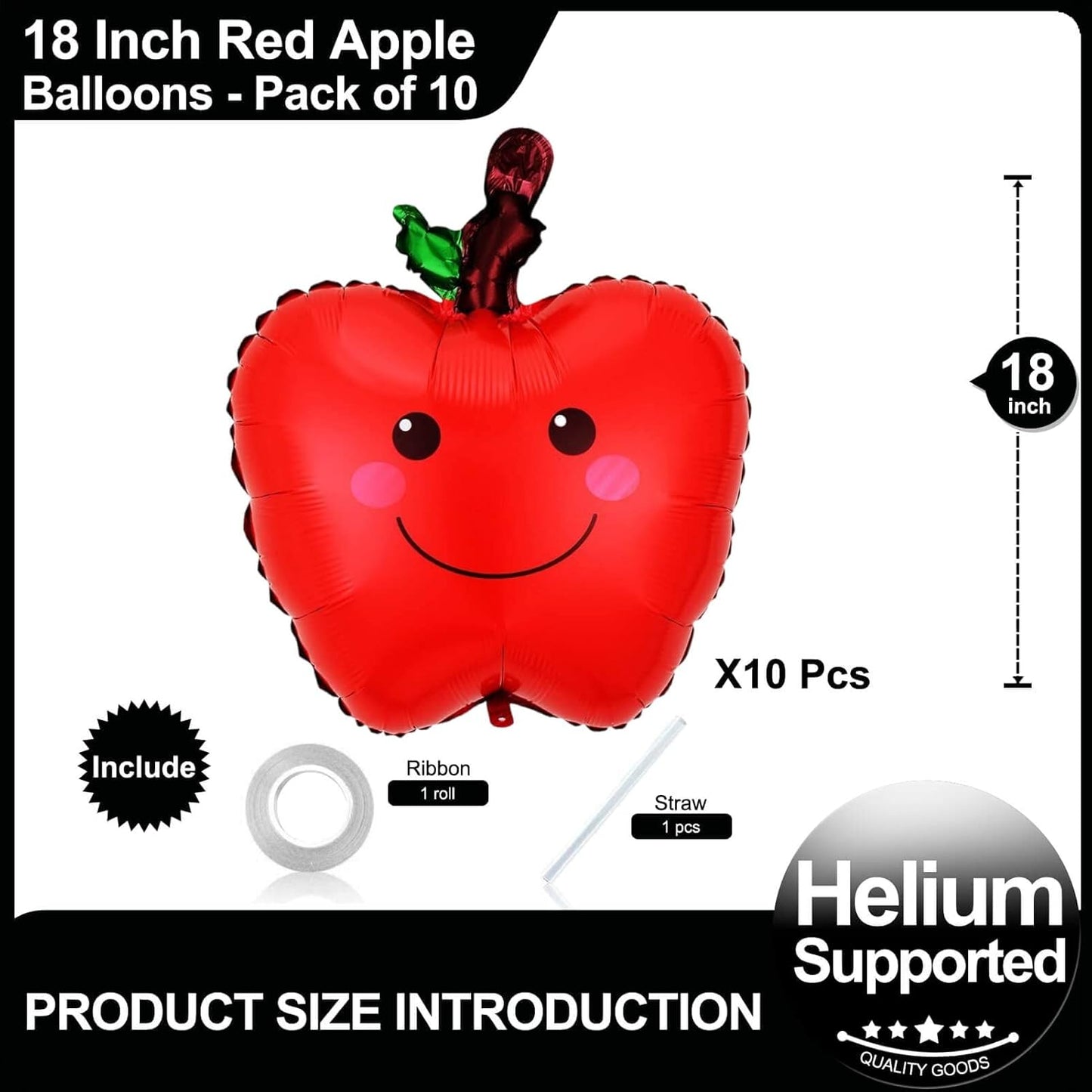 10 Pack Gaint Apples Balloons 18 Inch Cute Apples Balloons for Fruit Back to Shool Theme Birthday Party Decorations Supplies