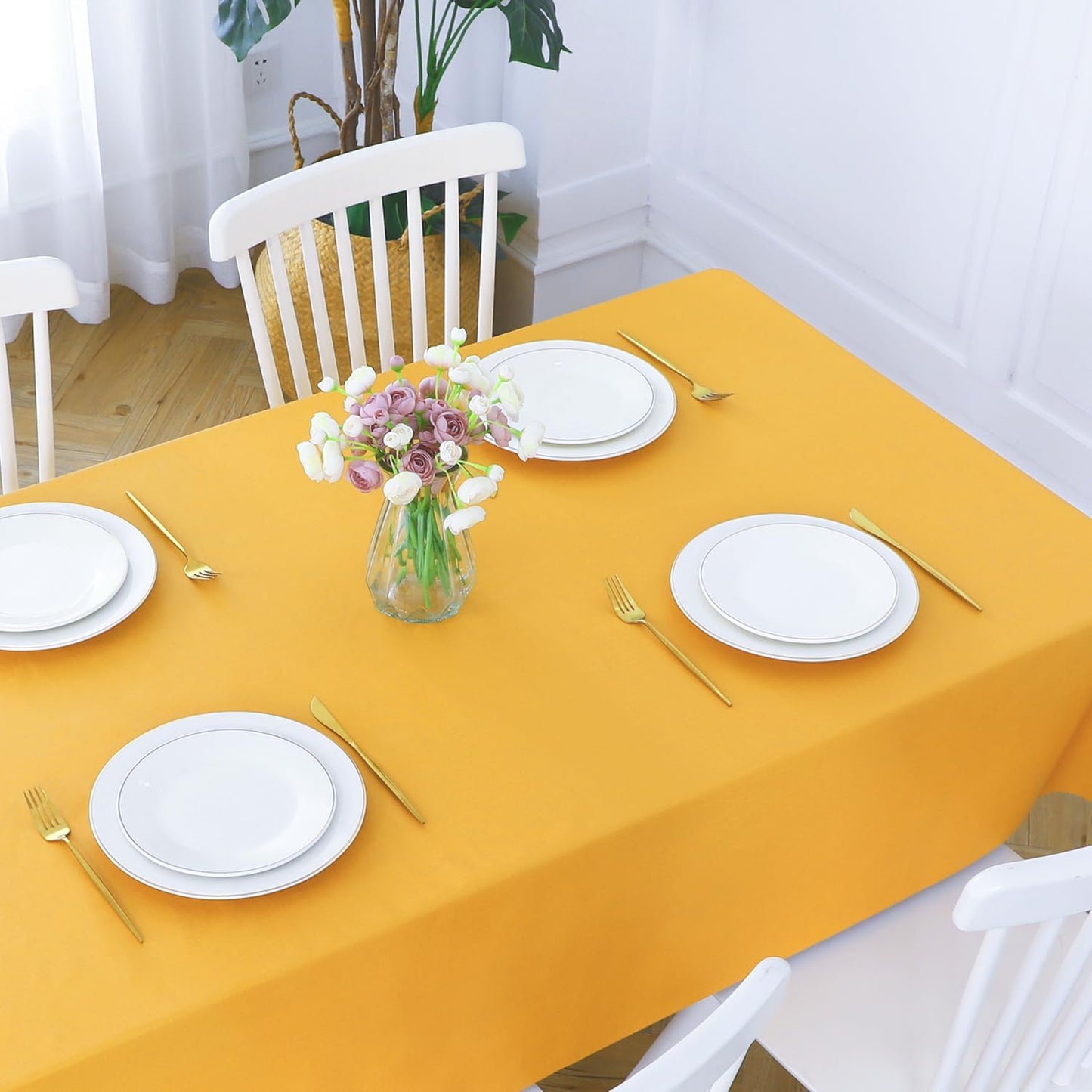Romanstile Halloween 100% Waterproof PVC Tablecloth, Square Oil Spill Proof Stain Resistant Vinyl Table Cloth, Wipe Clean Plastic Table Covers for Kitchen/Dining/Parties - 54 x 54 Inch, Yellow