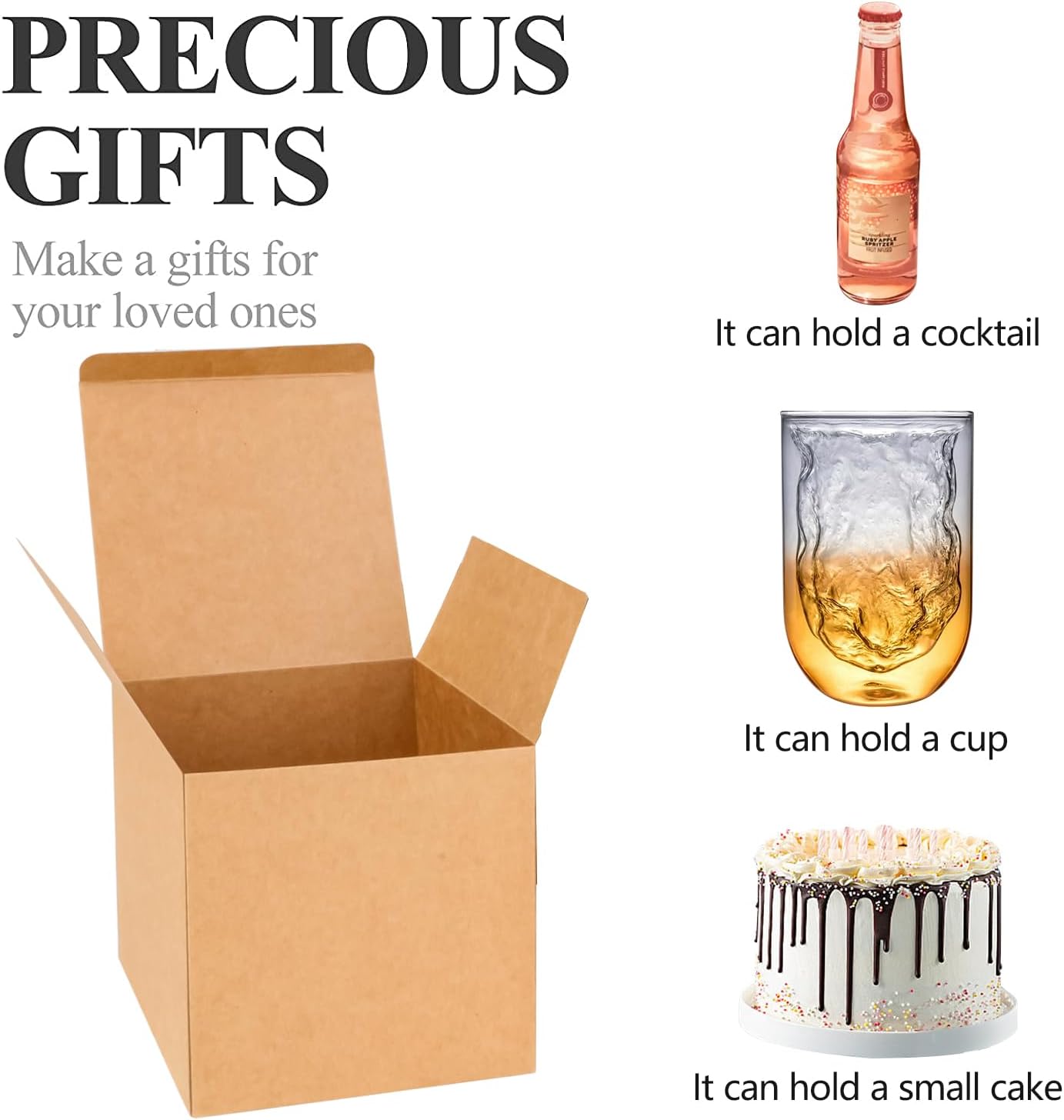 COTOPHER Small Gift Boxes 25 Pack 6x6x6 inches Brown Gift Boxes with Lids for Gifts, Crafting, Wedding Party Favor, Cupcake Boxes, Candy, Bridesmaids Proposal Box with Ribbons and Stickers