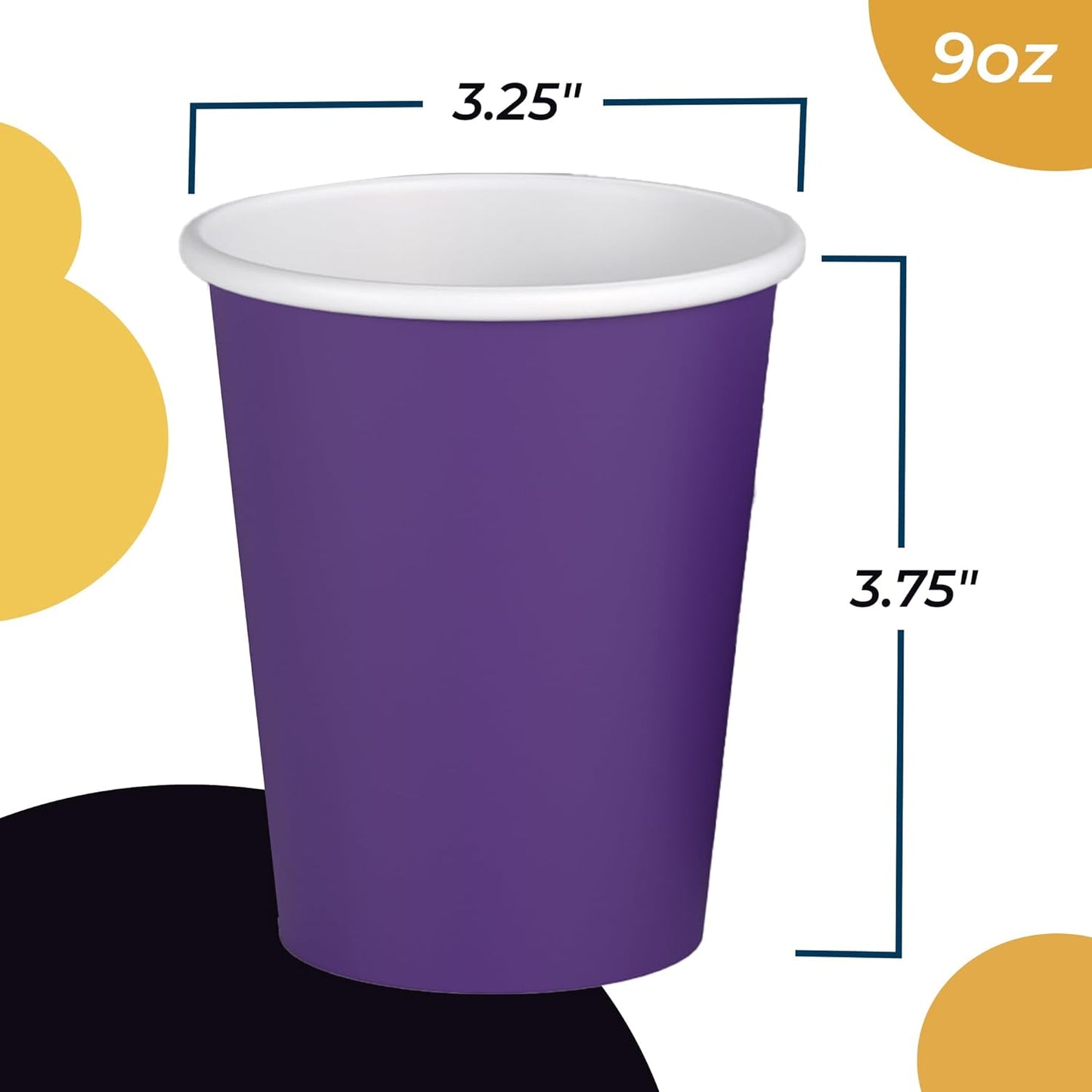 Party Solids Purple Paper Cups 9 oz Durable Disposable Cups 100 Paper Tumblers for Hot Drinks and Cold Drinks Thick 280 GSM Hot Cup for Tea & Coffee Cup To Go Fun Colors for Parties & Events