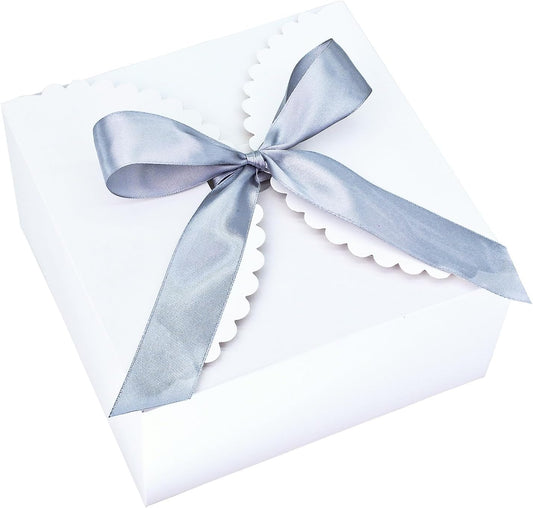 8"x 8"x 4" White Gift Boxes with Lids and Ribbons, 6 Pack Foldable Cardboard Paper Boxes for Gifts, Bridesmaid Proposal Boxes, Wedding Birthday Party Favor Boxes, Sturdy Reusable Bulk Gift Boxes