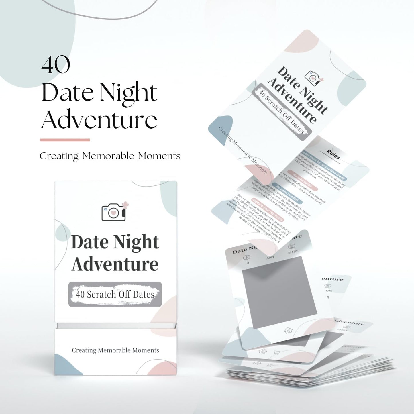 40 Date Ideas Card Games for Couples Date Night - Unique Date Deck Scratch Off Cards, Couples Gifts for Boyfriend, Romantic Bridal Shower, Wedding Anniversaries Engagement Gifts for Him Husband Bride