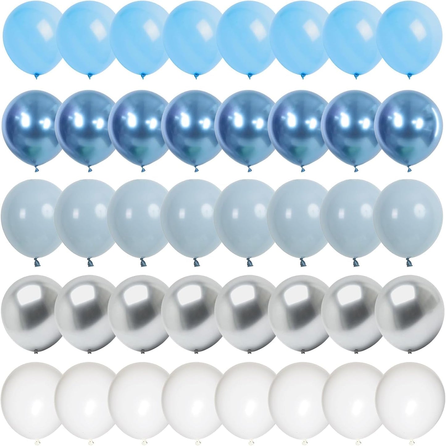 60 Pcs Baby Blue and Silver Balloons, 12 Inch Light Blue Dusty Pale Blue White Latex Balloons with Chrome Metallic Silver Party Balloons for Boys Baby Shower Baptism Winter Birthday Party Decorations