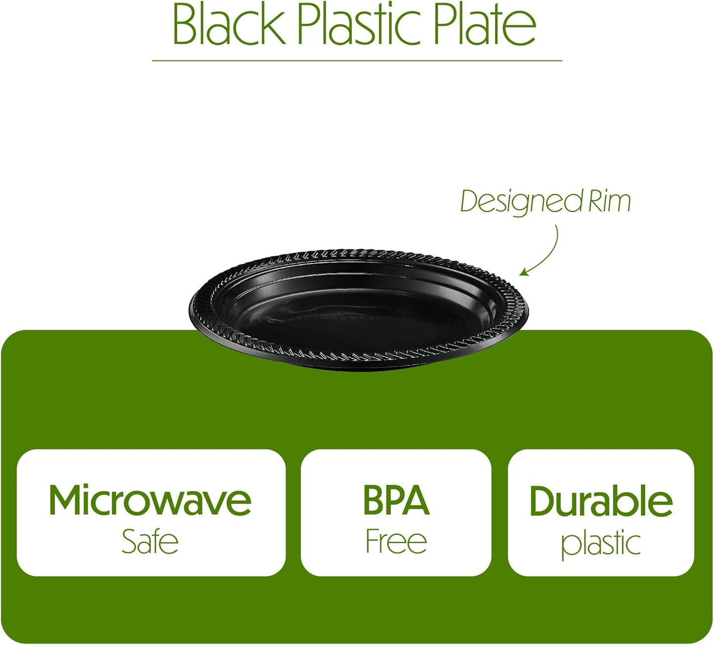 PLASTICPRO 200 PCS Black Plastic Plates Light Weight 7 Inch Plastic Dinner Dessert Appetizer Plates Black Plates Disposable for Party and Wedding