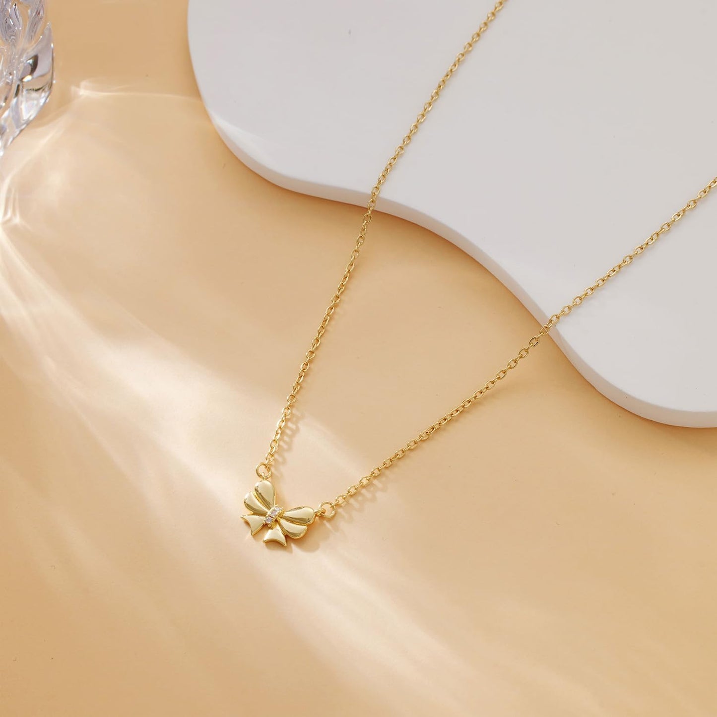 Stocking Stuffers for Women Dainty Bow Necklace 14K Gold Plated Cute Choker Small Pendant Charm Necklaces Teen Gift Trendy Stuff Personalized Jewelry Christmas Gifts