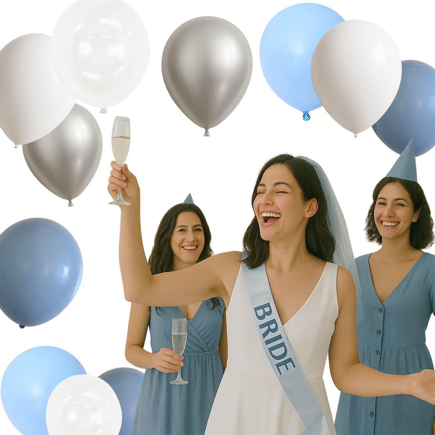 Dusty Blue and White Silver Balloons Bachelorette Party Decorations- 35Pcs 12in Baby Blue, White, Clear, Diamond Silver Latex Baloons for Bachelorette, Baby Shower Boy Party Décor