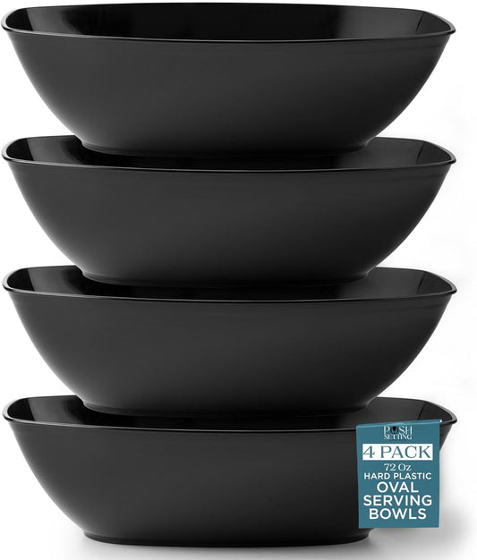 Posh Setting Black Plastic Serving Bowls Disposable - Oval Bowls - Oval Candy Bowl - Plastic Snacks & Chip Bowls for Parties - Black Party Serving Dishes 4 pack