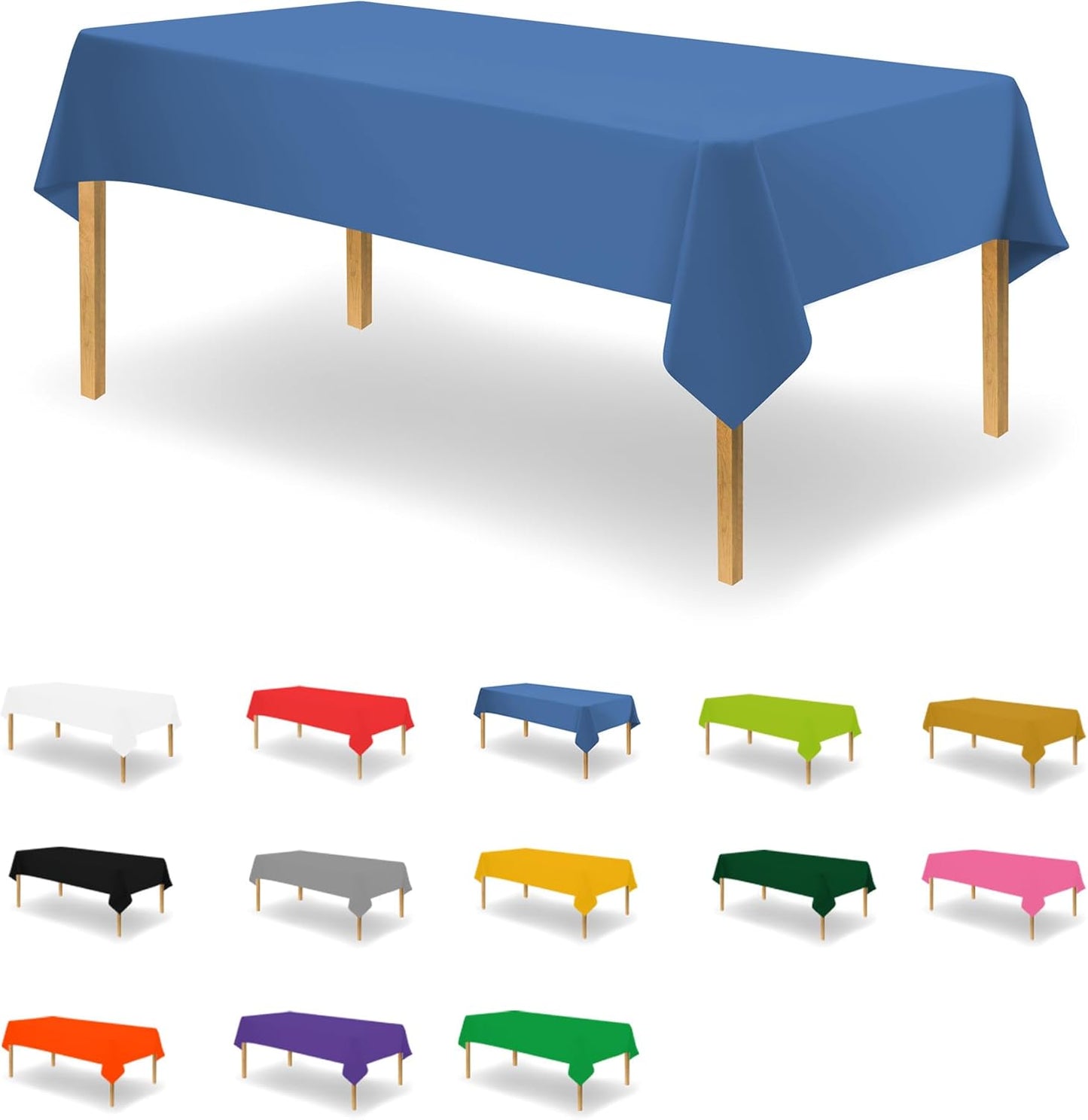 Blue Disposable Plastic Tablecloth for Rectangle Tables (48 Pack) Premium Decorative Table Cloths for Parties, Events & Weddings, Indoors & Outdoors, 54 x 108 inches