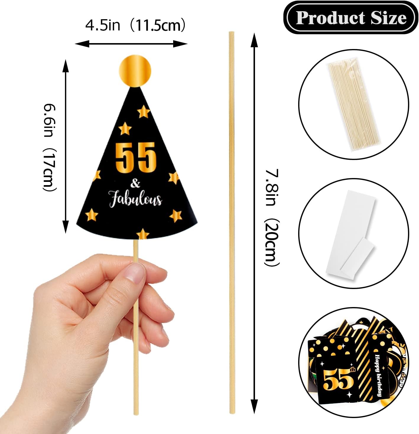 LINGTEER Happy 55th Birthday Party Photo Booth Props, Cheers to 55th Birthday, 36pcs Paper Photo Booth Props, Gold Color, Letter Print Pattern