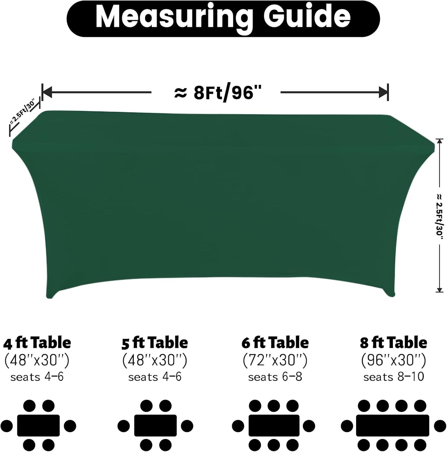 Spandex Table Cover 8 ft. Fitted Polyester Tablecloth Stretch Table Cover Table Topper Open Back - Emerald Green