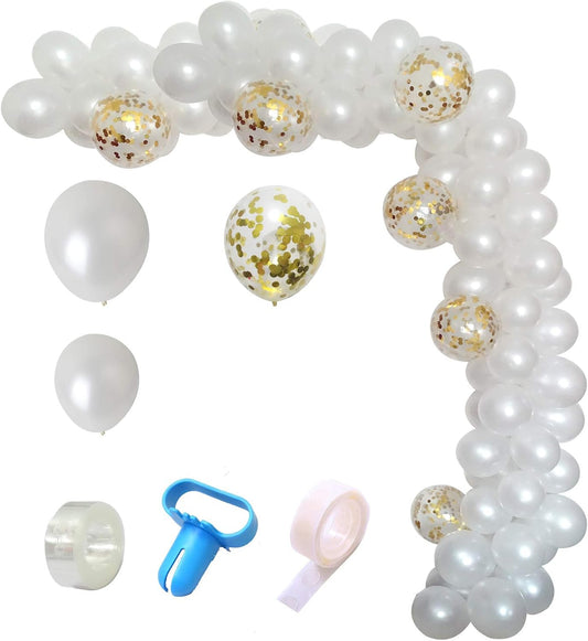 DIY Balloon Arch & Garland kit, 113Pcs White Party Balloons Decoration Set, Gold Confetti Balloons & White Latex Balloons for Baby Shower, Wedding, Birthday, Graduation, Anniversary Organic Party