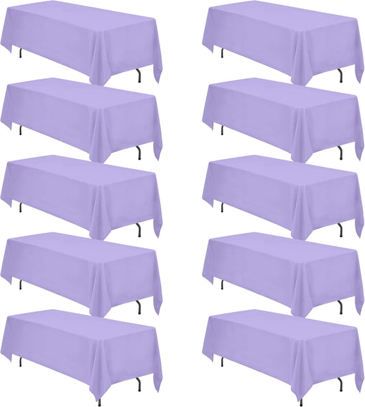 BRILLMAX 10 Pack Lavender Tablecloths 70 x 120 Inch for 6ft or 8ft Rectangle Tables - Rectangular Bulk Linen Polyester Fabric Washable Cloth Cover for Wedding Reception Banquet Birthday Party
