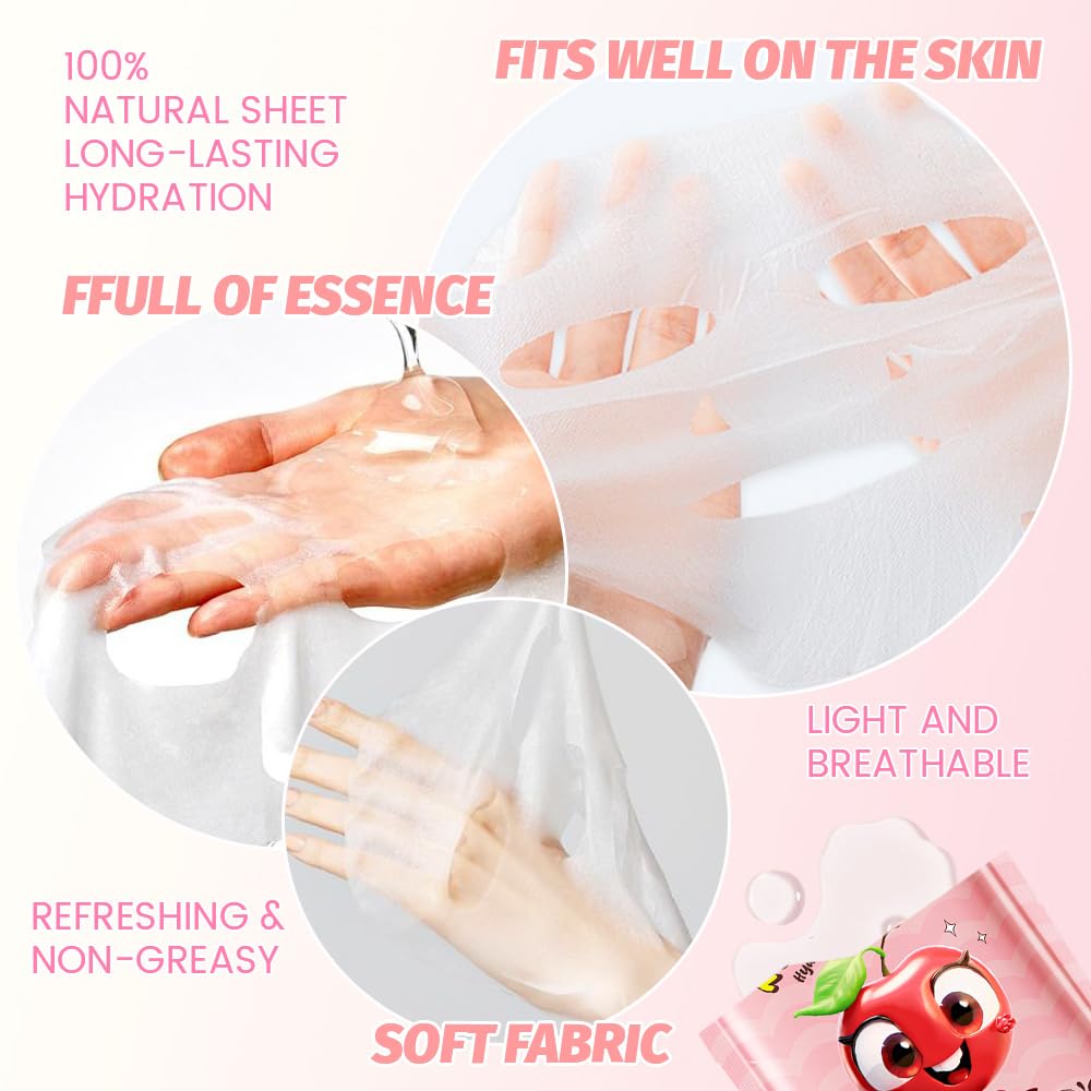 Kaely 12 Pack Fruit Face Masks for Kids, Kids Face Mask Spa Day Kit Supplies, Spa Party Favors for Teens Girls Women, Sheet Facial Mask Skincare Gifts Set, Moisturize Soothe for All Skin Types, 04
