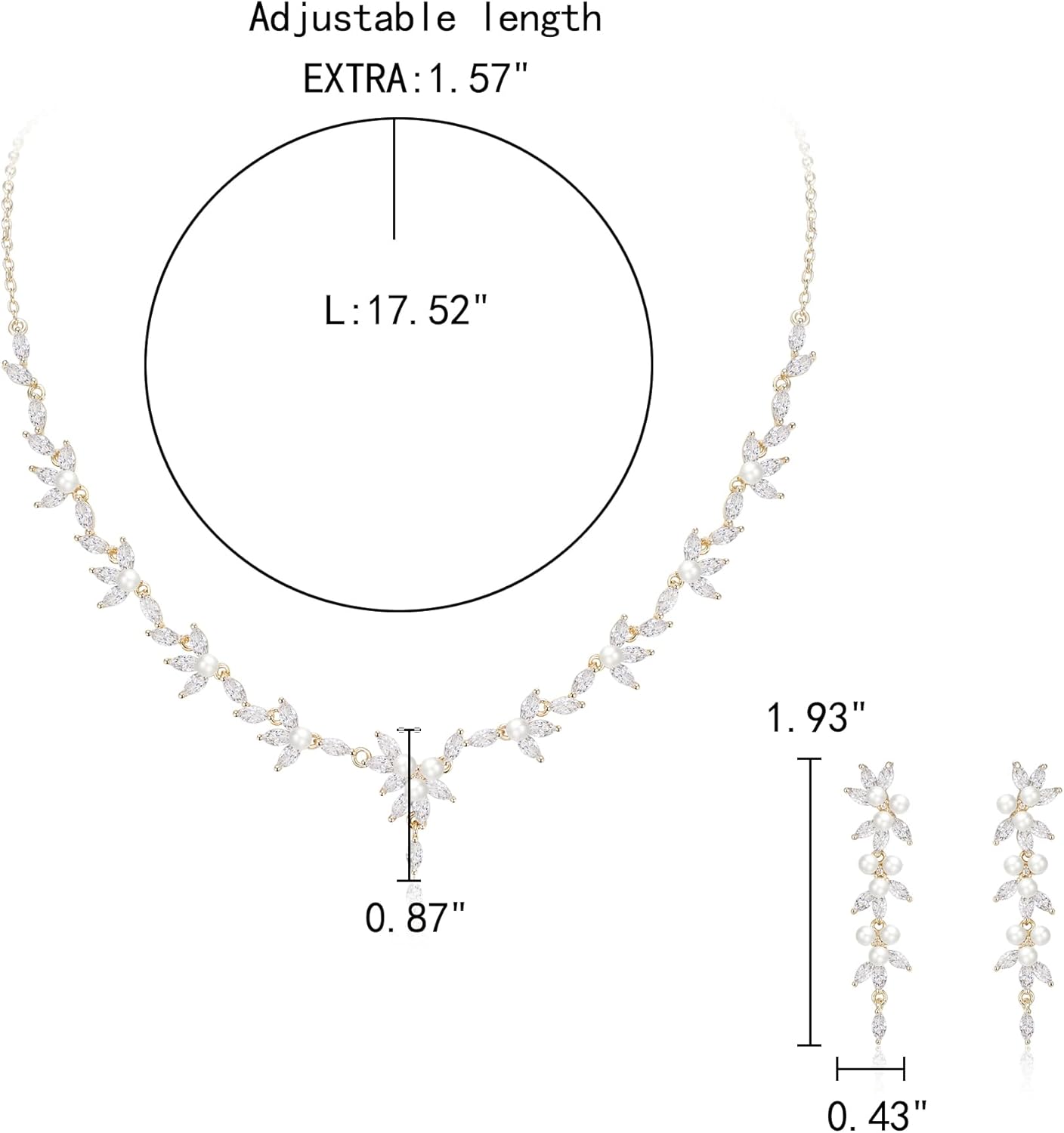 EleQueen Women's Simulated Pearl Wedding Jewelry Set, Cubic Zirconia Marquise Floral Bridal Necklace Earrings Bracelet Sets