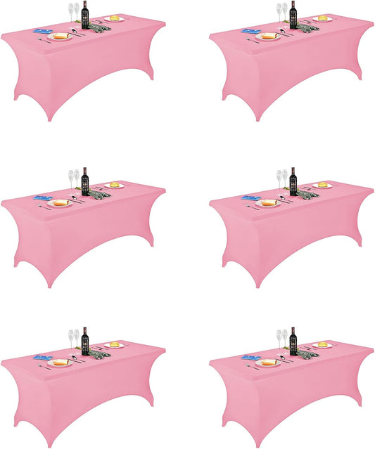 FORLIFE 6Pack Spandex Table Covers 6ft，Fitted Tablecloth for 6ft Rectangular Tables, Stretch Patio Table Covers, Universal Spandex Table Cover for Wedding, Banquet, Party - Pink