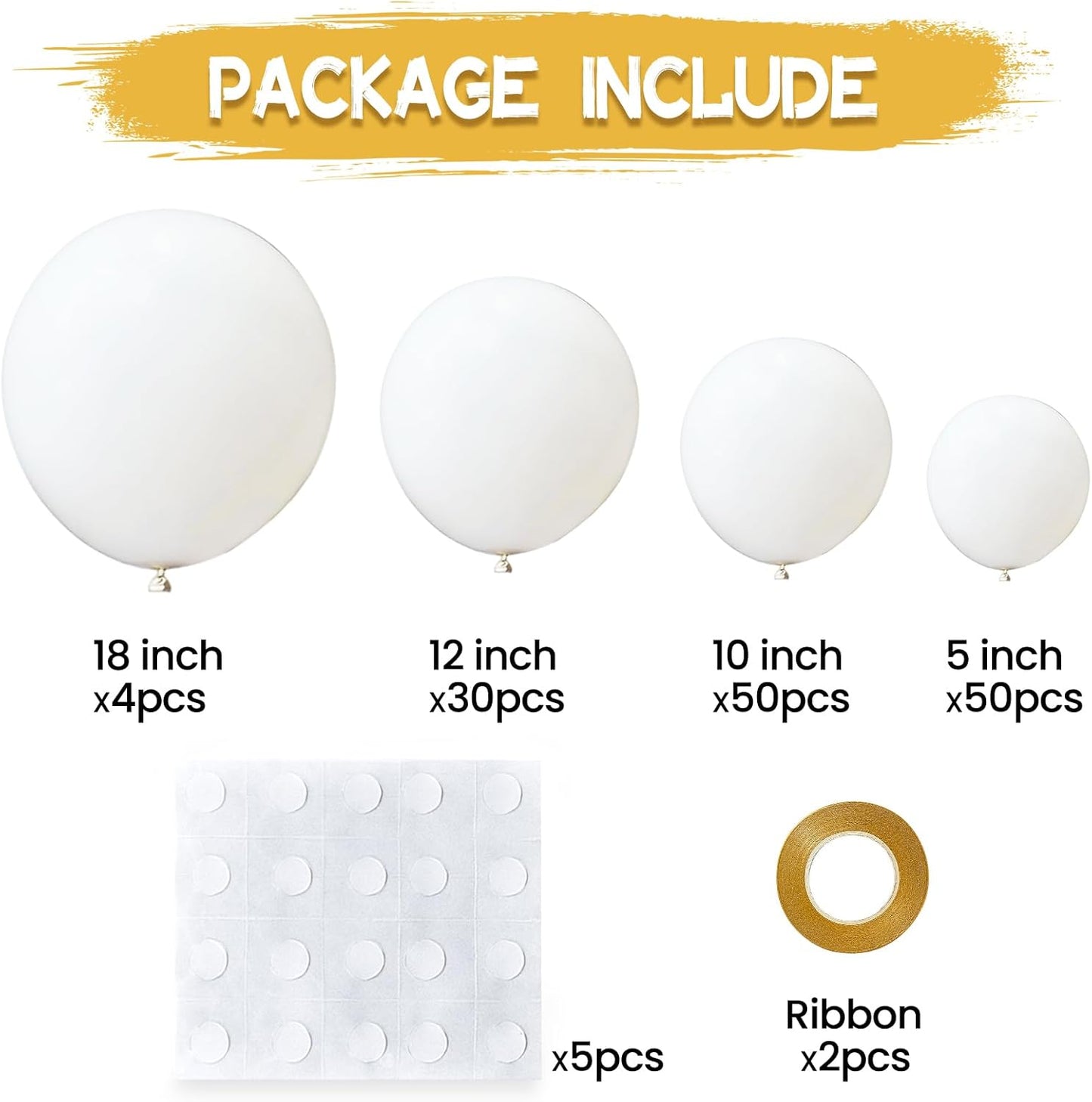 134Pcs White Balloons Different Sizes 5 10 12 18 Inch White Balloon Garland Arch Kit, Latex Balloons for Birthday Wedding Baby Shower Party Decorations.