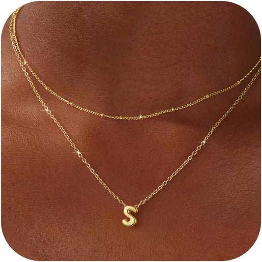Bubble Letter Necklace Layered Initial Necklaces for Women Dainty Cute Choker Pendant Stack Jewelry Teen Gift Trendy Stuff