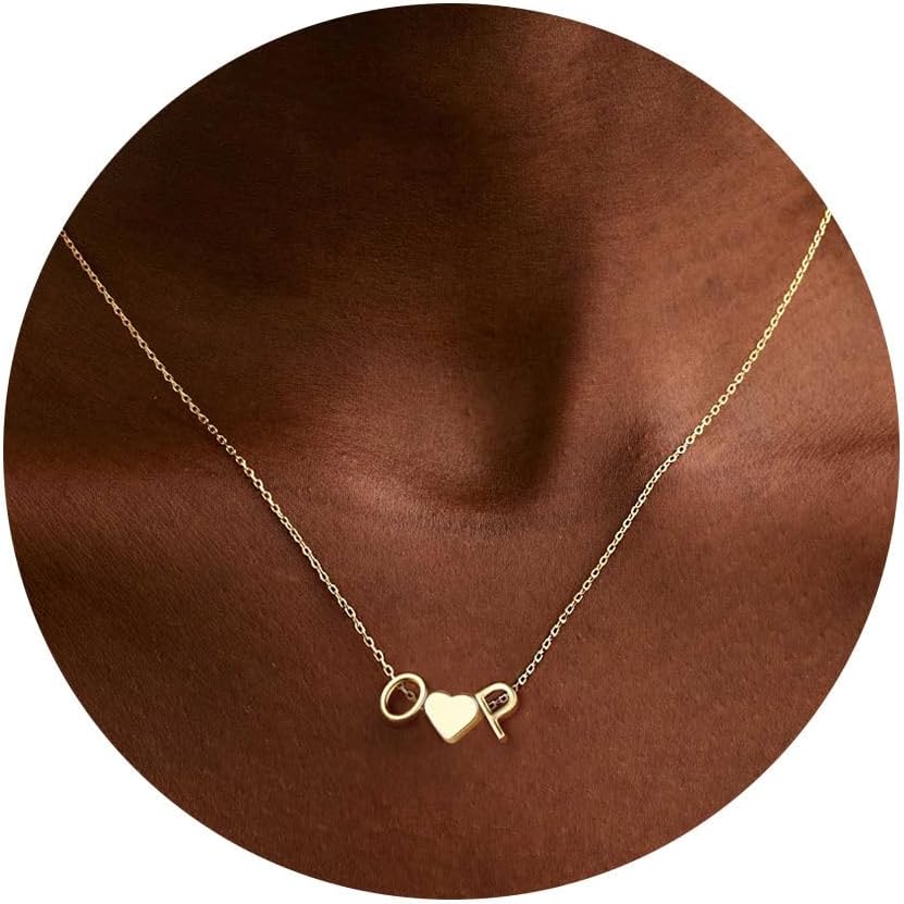 Turandoss Heart Initial Necklace for Women Teen Girls, 14K-Gold-Plated Dainty Letter A-Z Initial Necklace with Heart, Personalized Jewelry Birthday Gifts for Women