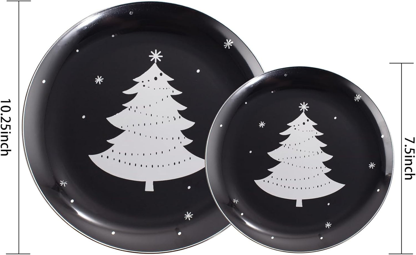 WDF 50 Pieces Christmas Plates Plastic - Black and Silver Plates with Christmas Tree include 25 Dinner Plates, 25 Salad Plates - Black Silver Party Plates for Christmas, Winter