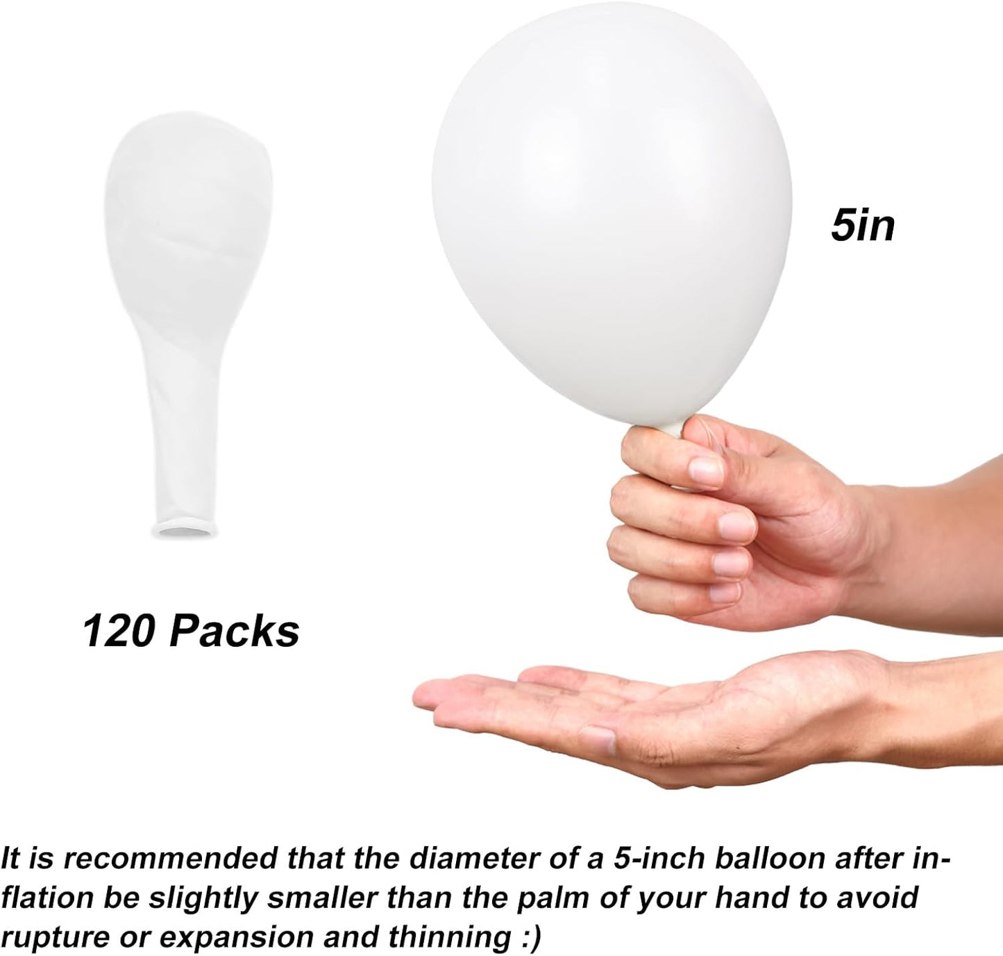 RUBFAC 5 Inch 120pcs White Latex Party Balloons, Thicker White Balloons for Birthday Wedding Baby Shower Graduation Anniversary Party Decorations
