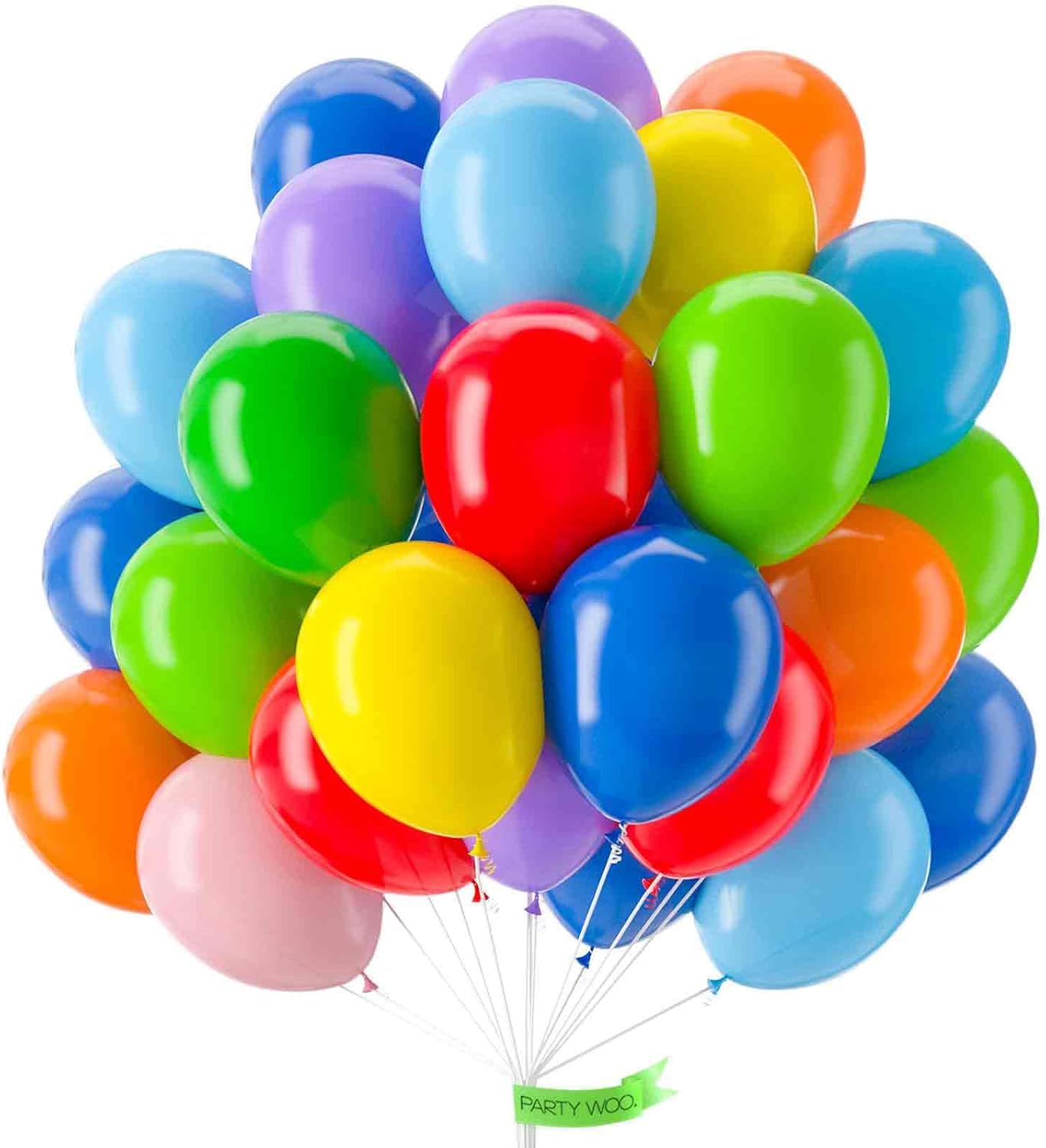 PartyWoo Assorted Colors Rainbow Balloons 50 pcs 12 Inch Multicolor Colorful Latex Helium Primary Color Balloon for Graduation Baby Shower Gender Reveal Rainbow Theme Birthday Party Decorations