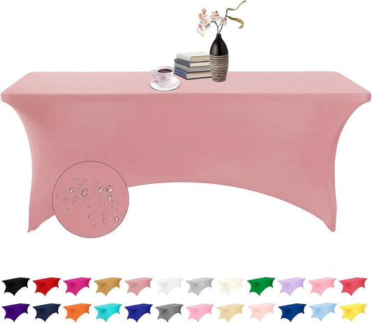 Spandex 6ft Waterproof Table Cover for Party,Wedding, Banquet, and Events(Dusty Pink)