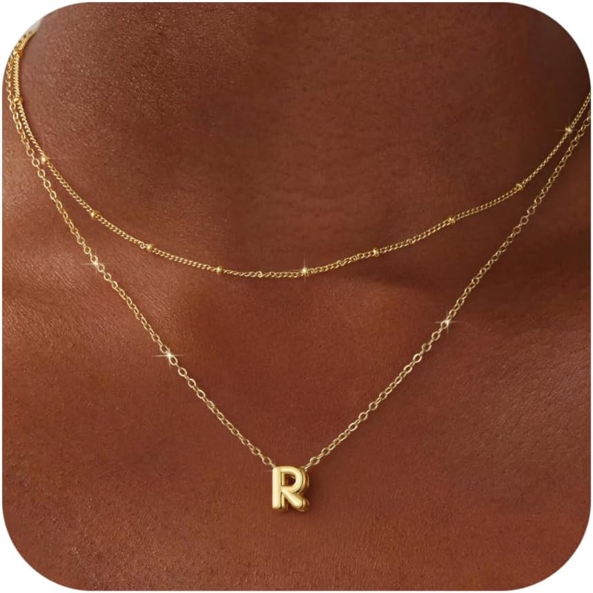 Bubble Letter Necklace Layered Initial Necklaces for Women Dainty Cute Choker Pendant Stack Jewelry Teen Gift Trendy Stuff