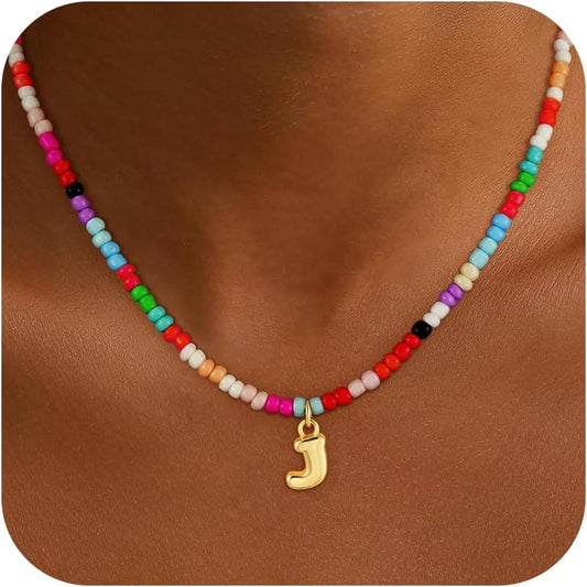 Christmas Gifts for Grandkids Teens Girls - Bubble Colorful Initial Necklaces for Women Teen Girl Trendy Stuff Beaded Initial Necklace Birthday Gifts Stocking Stuffers for Teen Girls Women