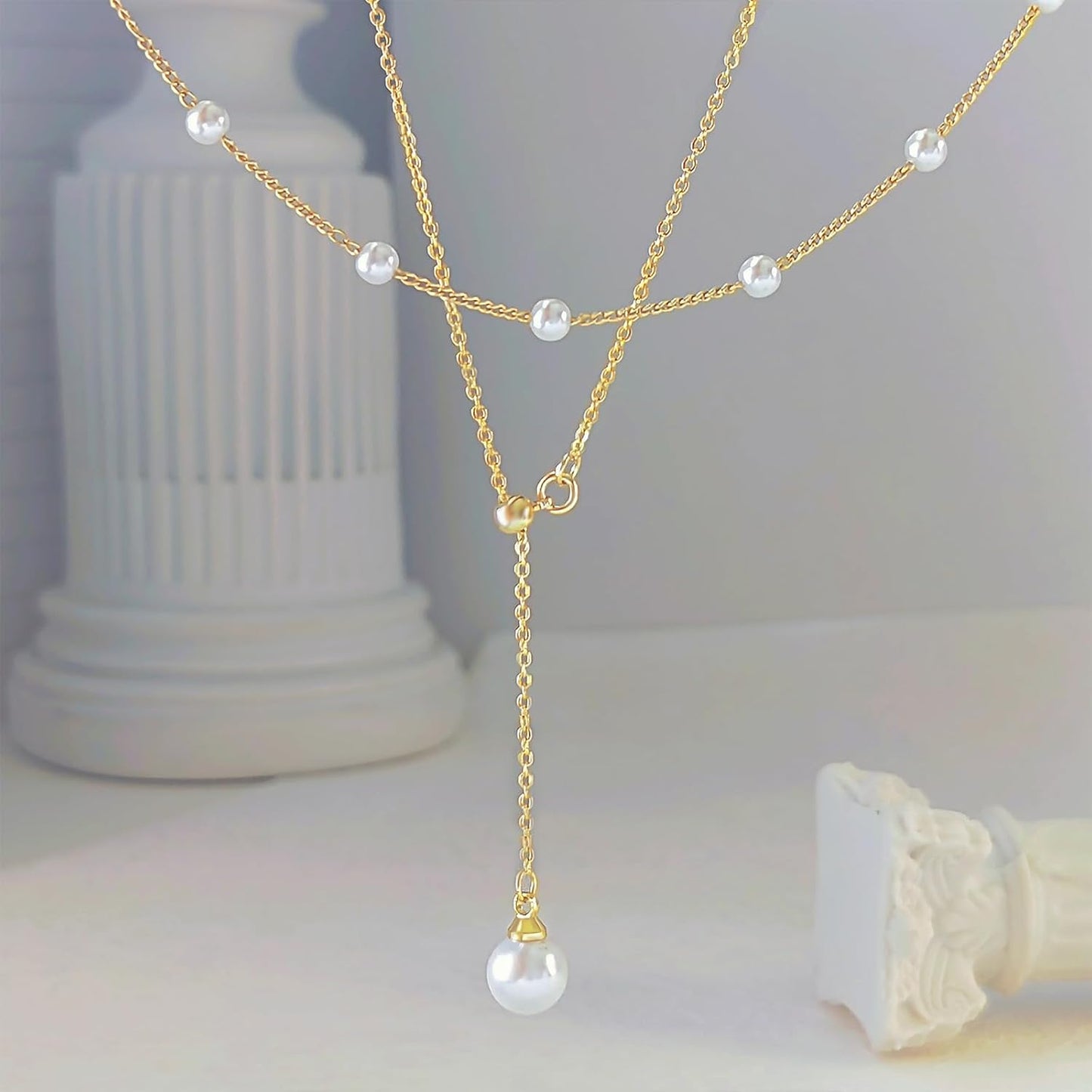 OGD Gold Pearl Necklaces Set for Women 14K Gold Plated Dainty Layered Pearl Cute Daisy Pearl Choker Gold Necklace Gifts for Women Gold Trendy Jewelry Gifts