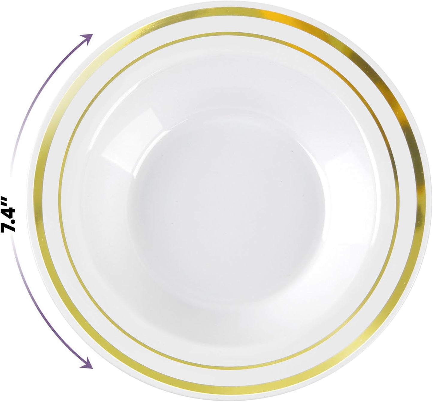 SETUP [Case of 400 12 oz. Dessert Soup Bowls with Gold Rim, Plastic Bowls Disposable - Premium Heavy-Duty Disposable Soup Bowls for Party, Wedding, and All Occasions