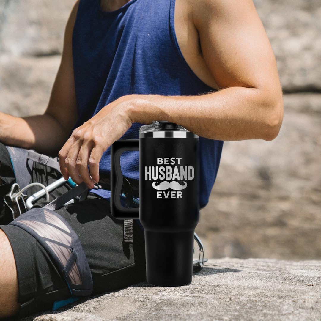 Vivulla68 Best Husband Ever Tumbler 40 Oz, Hubby Coffee Mug From Wife, Worlds Best Husband Gifts Idea, Wedding Anniversary, Valentines Day, Christmas, Birthday Gifts For Men, Him, Hubby Cup Presents