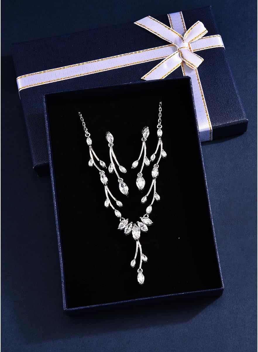 GULICX Jewelry Set for Womens, Rhinestone Necklace and Earrings Bracelet Set, Wedding Party Prom Jewelry Set for Brides Bridesmaid