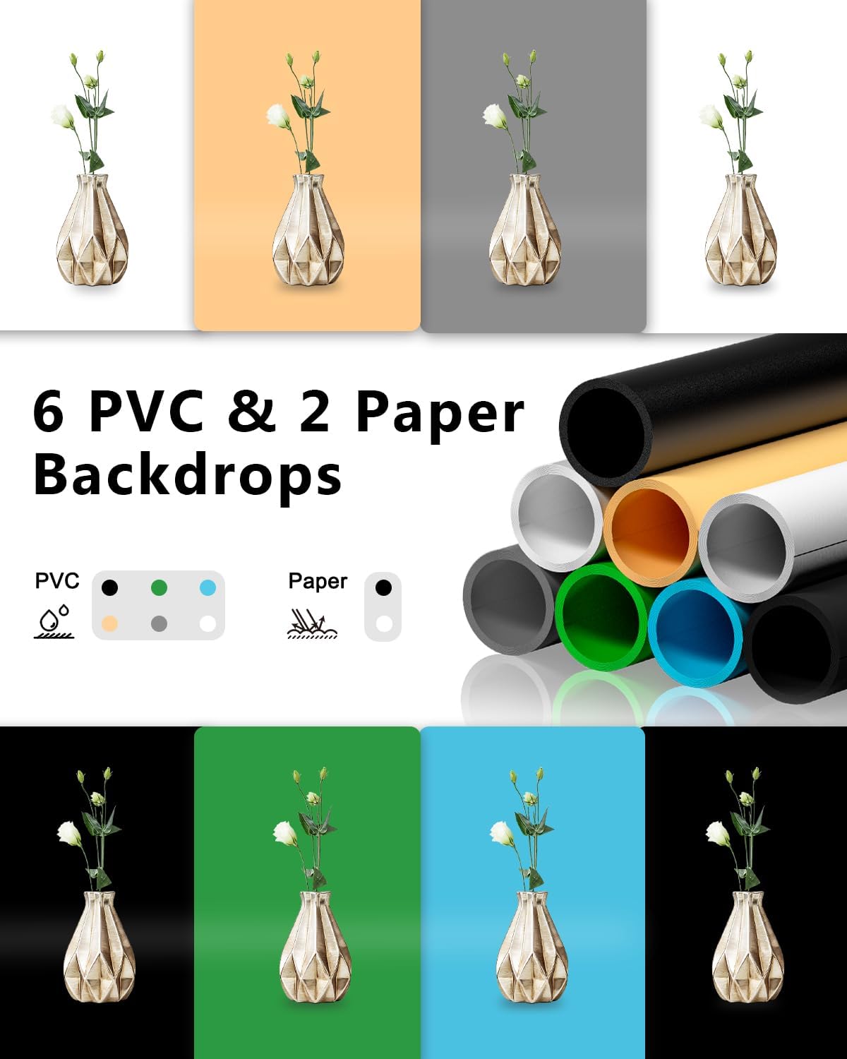 DUCLUS Light Box Photography, 16x16 inch Portable Photo Studio Box with 160 LED Dimmable Lights, 6 PVC & 2 Paper Backdrops for Product Photography.