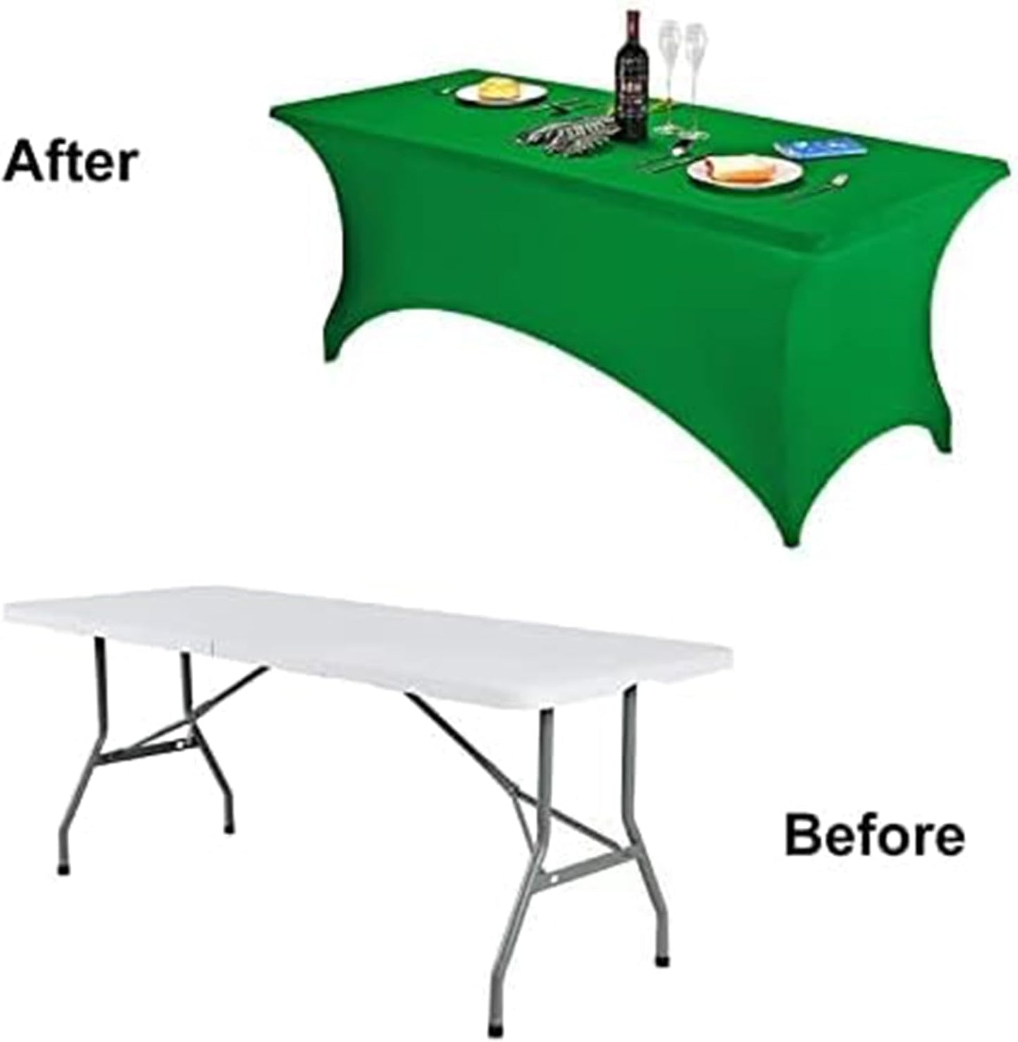 FORLIFE 6Pack Spandex Table Covers 6ft，Fitted Tablecloth for 6ft Rectangular Tables, Stretch Patio Table Covers, Universal Spandex Table Cover for Wedding, Banquet, Party - Emerald