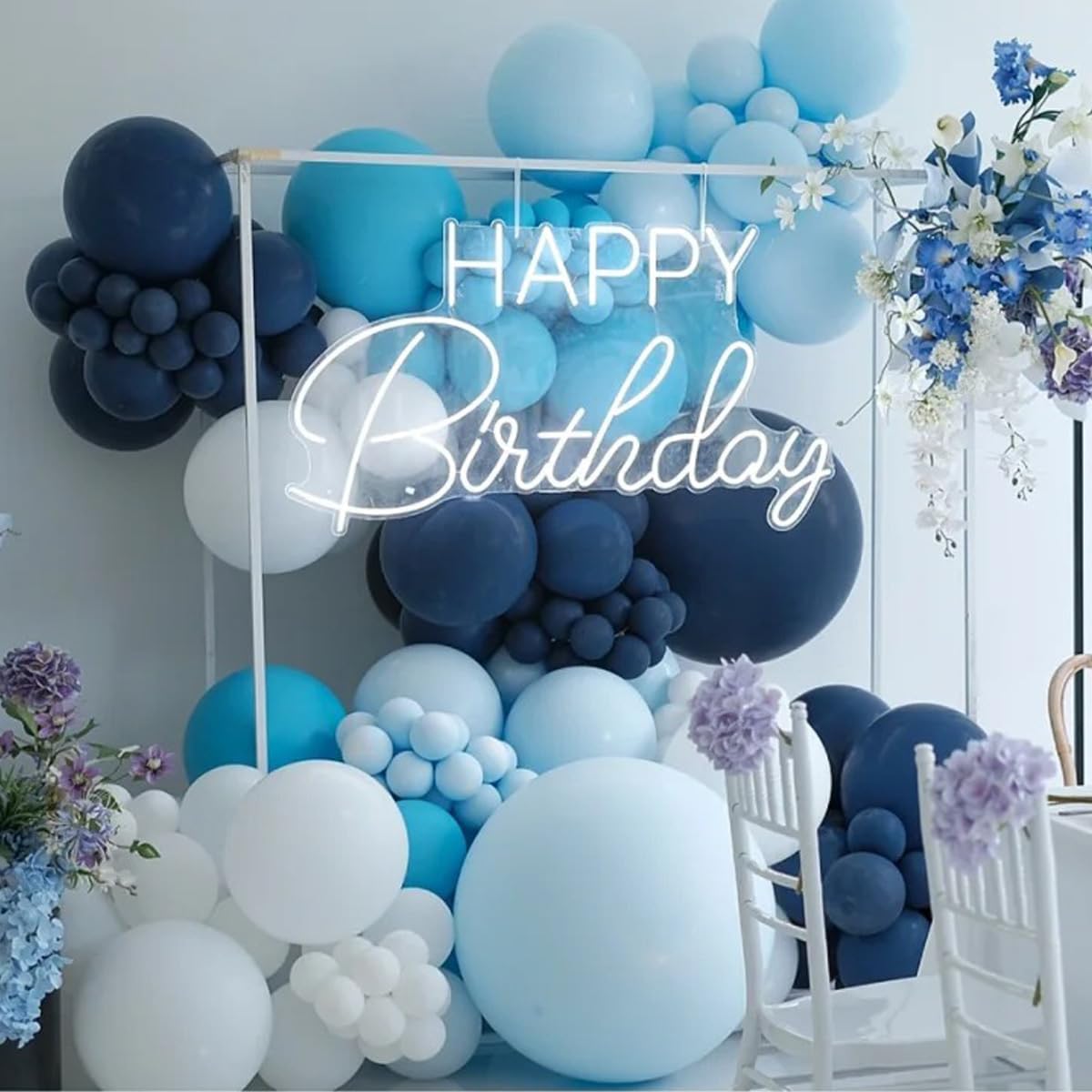 Blue Balloon Arch Kit, 147 Pcs Metallic Macaron Light Navy Blue Balloons Garland with Confetti for Baby Shower Birthday Wedding Ocean Themed Party Decoration