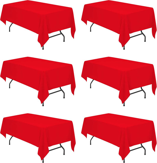 BRILLMAX 6 Pack Red Tablecloths for 6 Foot Rectangle Tables 60 x 102 Inch - 6ft Rectangular Bulk Linen Polyester Fabric Washable Cloth Cover for Wedding Reception Banquet Birthday Party