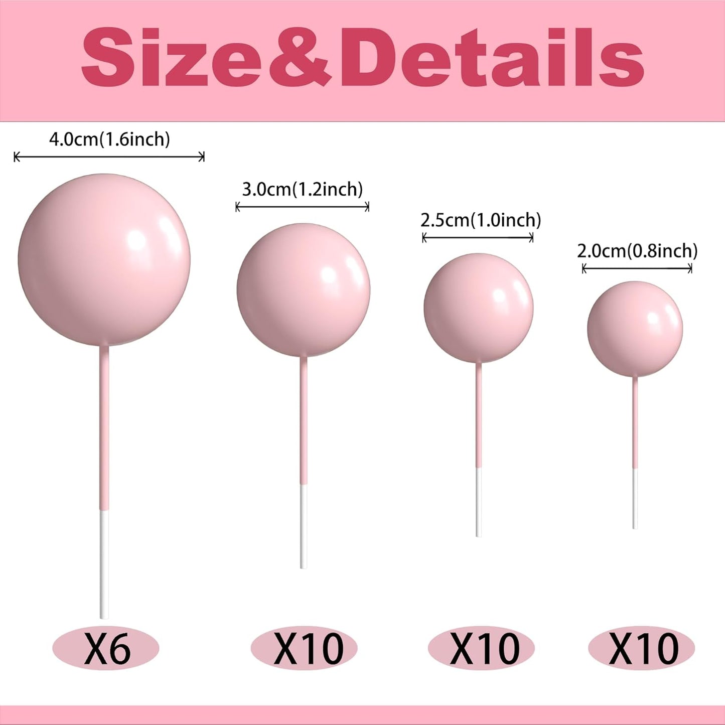 36 Pack Pink Balls Cake Topper Decorations Foam Balloons Cake Decorations Sticks Mini Balloons Cake Toppers Balls Cake Picks for Baby Shower Wedding Anniversary Birthday Party Decorations