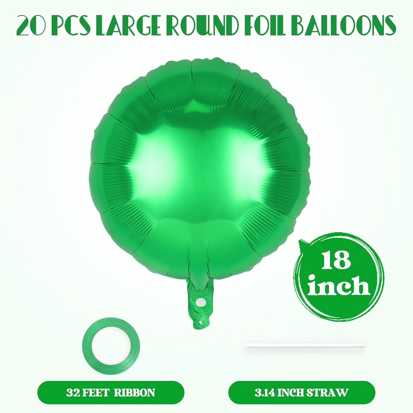 20 Pcs Round Shaped Balloons,18 Inch Round Foil Balloon,Giant Round Mylar Balloon Helium Balloons for Birthday Party Baby Shower Wedding Decorations (Green)