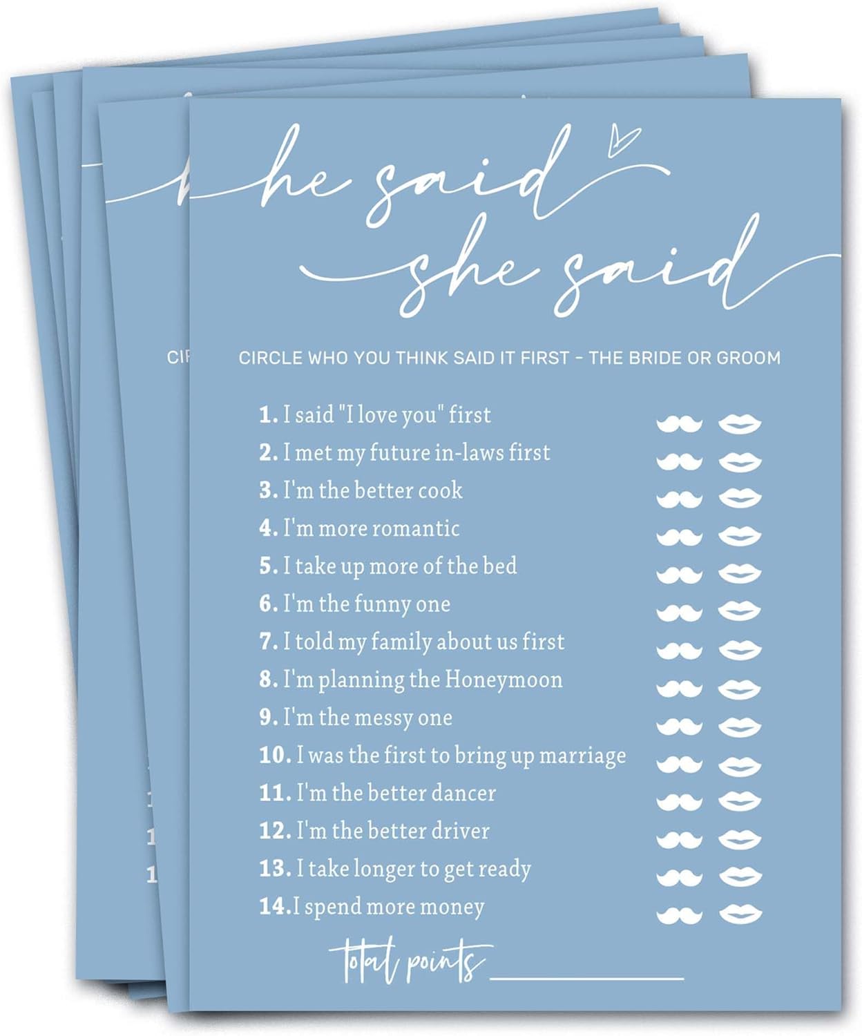 Bridal Shower Games Cards, Guest Who Said It, He Said She Said Game Cards, Bridal Shower Games 25 Guests, Engagement Party Wedding Games for Guests, Minimalist Blue Wedding Party Supplies - B07